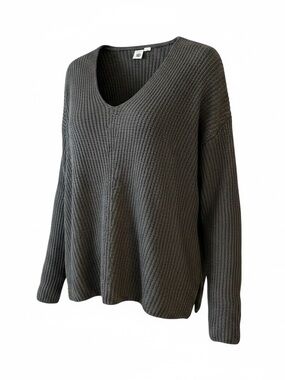 V-Neck Ribbed Pullover Sweater - Charcoal